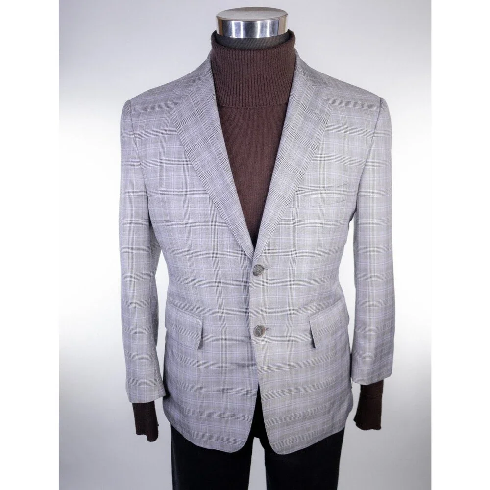 DAVID AUGUST Couture Blazer Men's 38XS Sport Coat Plaid Surgeon's Cuffs Jacket